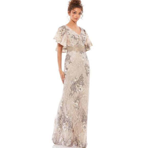 B69 Mac Duggal Floral Embellished Sequins Long Gown Womens 12 Wedding Modest - Picture 1 of 10